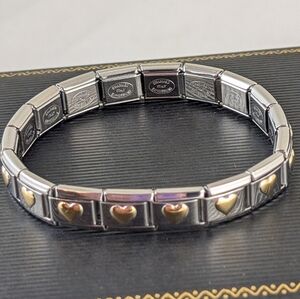 CHARMED EXPRESSIONS ITALIAN CHARM BRACELET/9MM/ SILVER w/GOLD HEARTS/ BRAND …